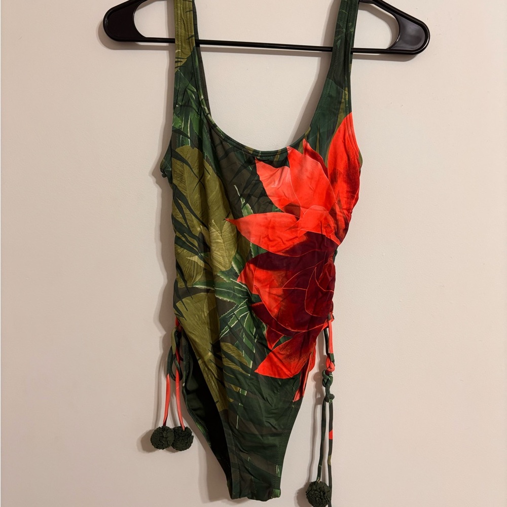 Vince Camuto Green and Red Floral One Piece Swimsuit